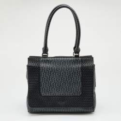 Pre Owned Aigner Black Signature Coated Canvas And Leather Tassel Top Handle Bag