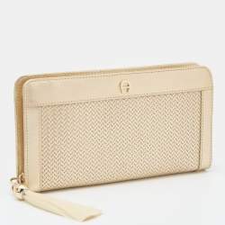 Pre Owned Aigner Metallic Gold Leather Cavallina Tassel Zip Around Wallet