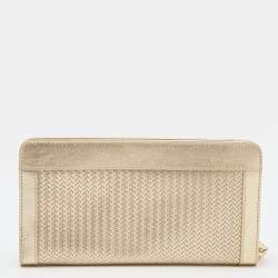 Pre Owned Aigner Metallic Gold Leather Cavallina Tassel Zip Around Wallet