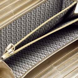 Pre Owned Aigner Metallic Gold Leather Cavallina Tassel Zip Around Wallet