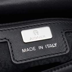 Pre Owned Aigner Black Leather Studded Top Handle Bag