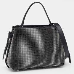 Pre Owned Aigner Black Leather Studded Top Handle Bag