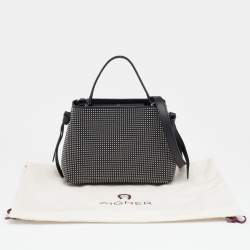Pre Owned Aigner Black Leather Studded Top Handle Bag