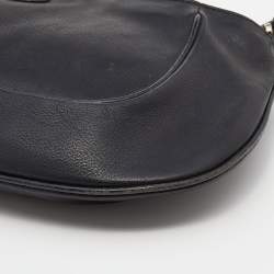 Pre Owned Aigner Black Leather and Croc Embossed Shoulder Bag