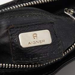 Pre Owned Aigner Black Leather and Croc Embossed Shoulder Bag