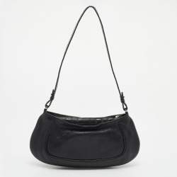 Pre Owned Aigner Black Leather and Croc Embossed Shoulder Bag