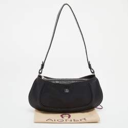 Pre Owned Aigner Black Leather and Croc Embossed Shoulder Bag