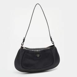 Pre Owned Aigner Black Leather and Croc Embossed Shoulder Bag