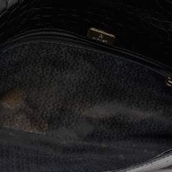 Pre Owned Aigner Black Croc Embossed Leather Floral Applique Flap Clutch
