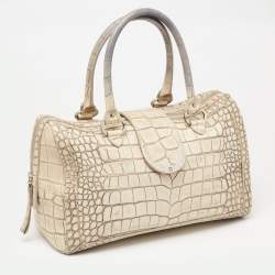 Aigner Vanilla/Black Croc Embossed Leather Flap Satchel
