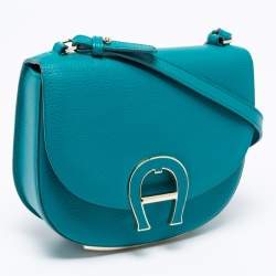 Pre Owned Aigner Green Grained Leather Mini Pina Crossbody Bag
