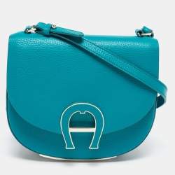Pre Owned Aigner Green Grained Leather Mini Pina Crossbody Bag