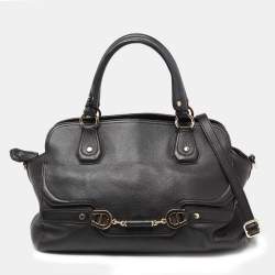 Pre Owned Aigner Black Leather Cavallina Zip Satchel