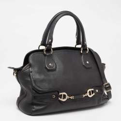 Pre Owned Aigner Black Leather Cavallina Zip Satchel