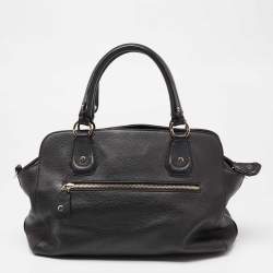Pre Owned Aigner Black Leather Cavallina Zip Satchel