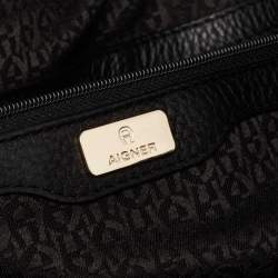Pre Owned Aigner Black Leather Cavallina Zip Satchel