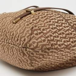 Pre Owned Aigner Beige/Brown Signature Canvas and Leather Front Pocket Hobo