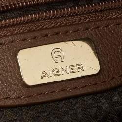 Pre Owned Aigner Beige/Brown Signature Canvas and Leather Front Pocket Hobo
