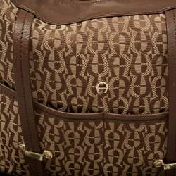 Pre Owned Aigner Beige/Brown Signature Canvas and Leather Front Pocket Hobo