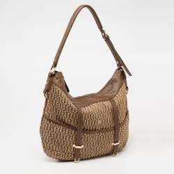 Pre Owned Aigner Beige/Brown Signature Canvas and Leather Front Pocket Hobo