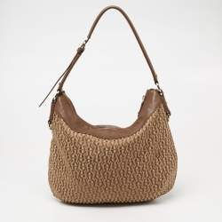 Pre Owned Aigner Beige/Brown Signature Canvas and Leather Front Pocket Hobo