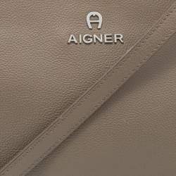 Pre Owned Aigner Taupe Leather Crossbody Bag