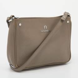 Pre Owned Aigner Taupe Leather Crossbody Bag