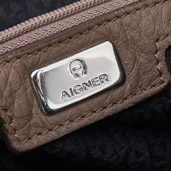 Aigner Dark Taupe Leather Zip Tote