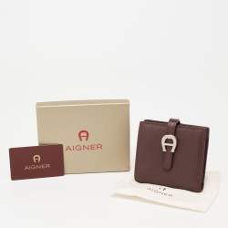 Pre Owned Aigner Burgundy Leather Cybill Compact Wallet