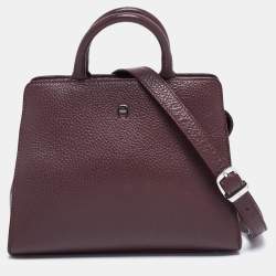 Pre Owned Aigner Dark Burgundy Grained Leather Mini Cybill Tote