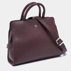 Pre Owned Aigner Dark Burgundy Grained Leather Mini Cybill Tote