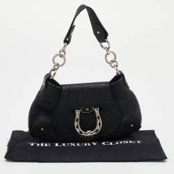 Pre Owned Aigner Black Crinkled Patent Leather Baguette Bag