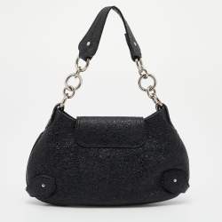 Pre Owned Aigner Black Crinkled Patent Leather Baguette Bag