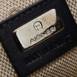 Pre Owned Aigner Black Crinkled Patent Leather Baguette Bag