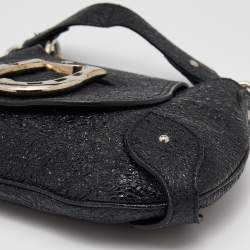Pre Owned Aigner Black Crinkled Patent Leather Baguette Bag