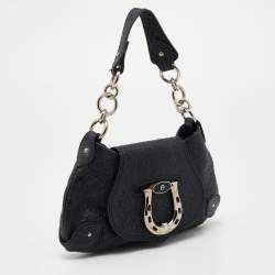 Pre Owned Aigner Black Crinkled Patent Leather Baguette Bag