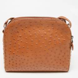 Pre Owned Aigner Tan Ostrich Embossed Leather Double Zip Crossbody Bag