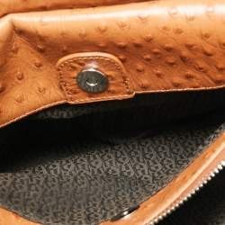 Pre Owned Aigner Tan Ostrich Embossed Leather Double Zip Crossbody Bag