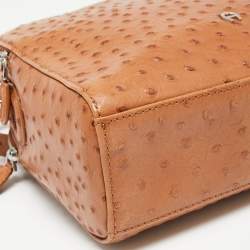 Pre Owned Aigner Tan Ostrich Embossed Leather Double Zip Crossbody Bag