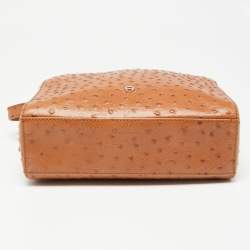 Pre Owned Aigner Tan Ostrich Embossed Leather Double Zip Crossbody Bag