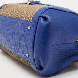 Aigner Blue/Beige Signature Canvas And Leather Satchel