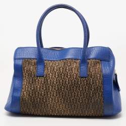 Aigner Blue/Beige Signature Canvas And Leather Satchel