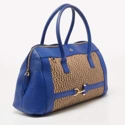 Aigner Blue/Beige Signature Canvas And Leather Satchel