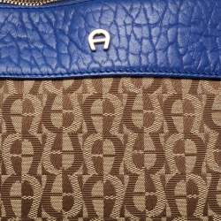 Aigner Blue/Beige Signature Canvas And Leather Satchel