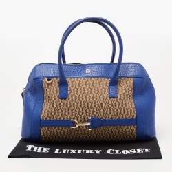 Aigner Blue/Beige Signature Canvas And Leather Satchel