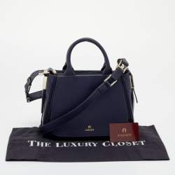 Pre Owned Aigner Navy Blue Leather Vittoria Tote