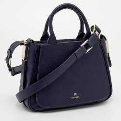 Pre Owned Aigner Navy Blue Leather Vittoria Tote