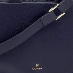 Pre Owned Aigner Navy Blue Leather Vittoria Tote