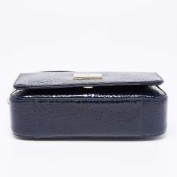 Pre Owned Aigner Navy Blue Patent Leather Flap Crossbody Bag