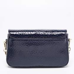 Pre Owned Aigner Navy Blue Patent Leather Flap Crossbody Bag